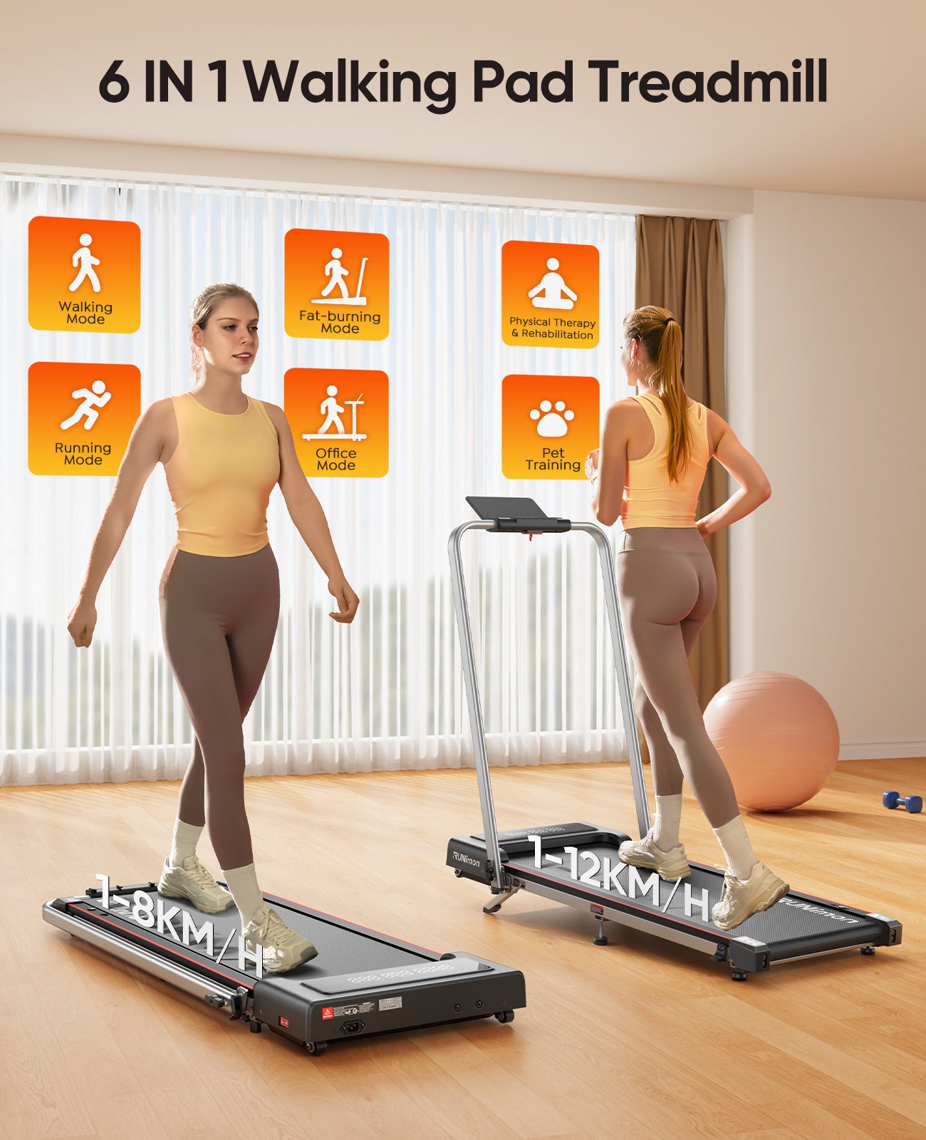 6 in 1 Folding Treadmill with 9% Incline, RUNIMON Walking Pad Treadmills for Home Foldable, 2.5HP Under Desk Running Pad Walk Pads Treadmill 1-12KM/H with LED Display, Magnetic Remote&APP Control was not as described on detail page