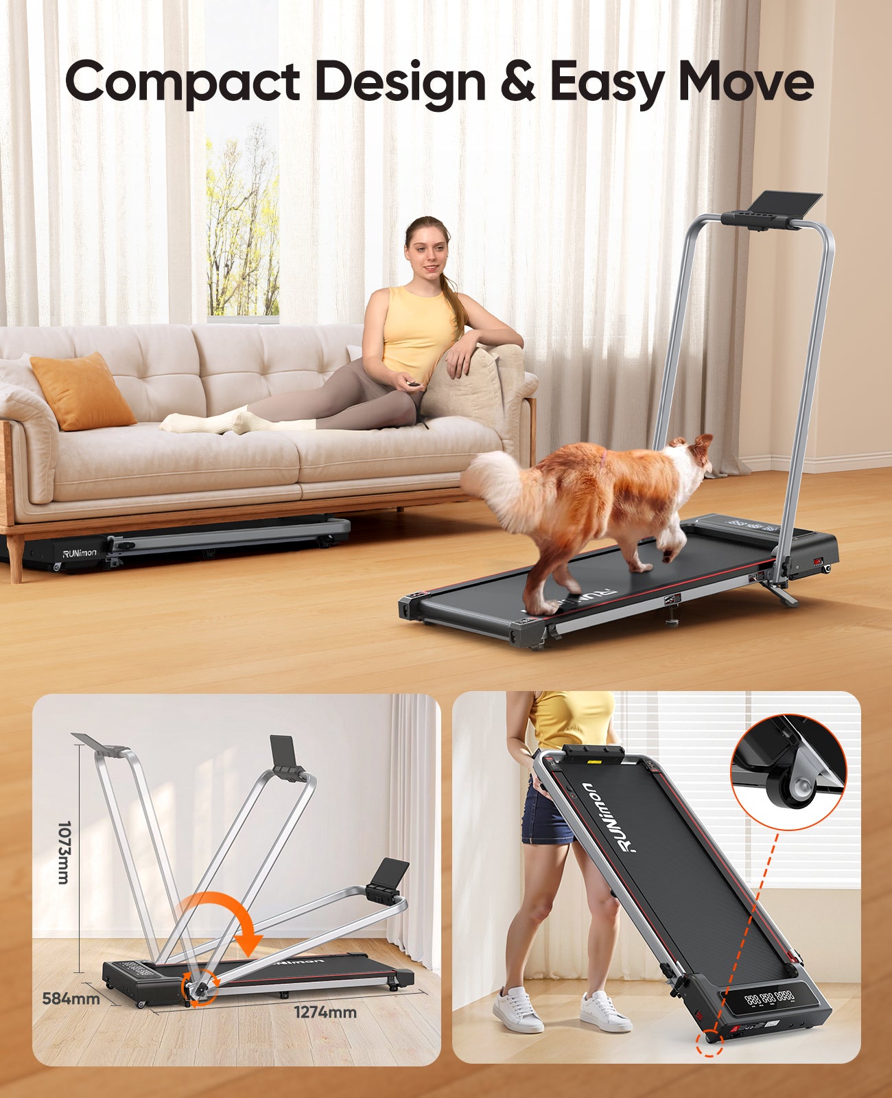 6 in 1 Folding Treadmill with 9% Incline, RUNIMON Walking Pad Treadmills for Home Foldable, 2.5HP Under Desk Running Pad Walk Pads Treadmill 1-12KM/H with LED Display, Magnetic Remote&APP Control was not as described on detail page