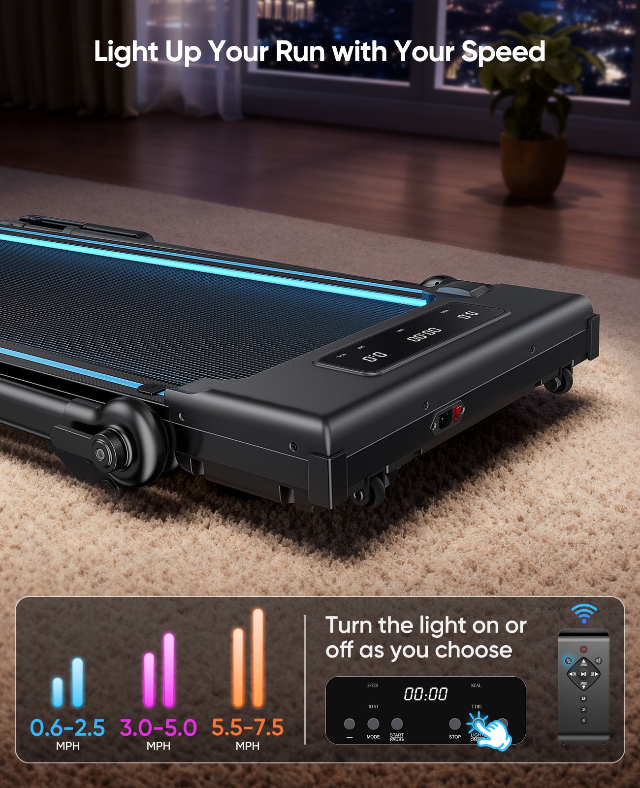 3.0HP Treadmill with Handle and 2%-7%-12% Incline, 6 in 1 Walking Pad Folding Treadmills for Home Foldable with 1-12KM/H, RGB Lights,LED Display,Magnetic Remote&APP Control